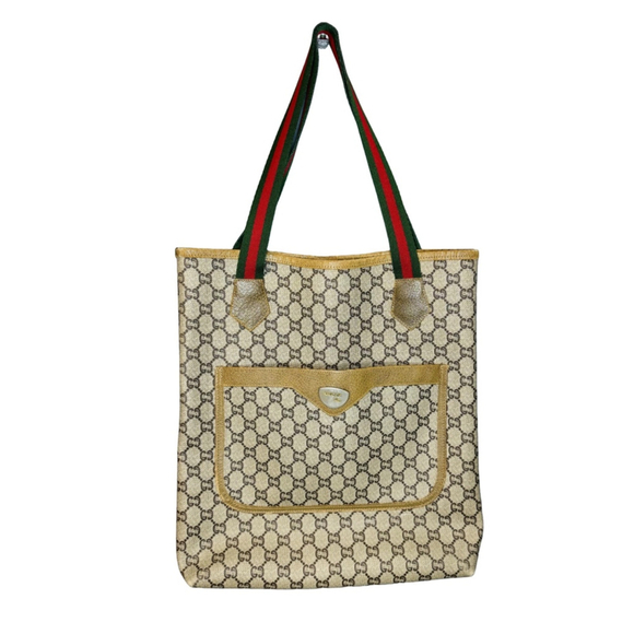 Authentic Vintage GUCCI PLUS GG Pattern Shoulder Tote Bag PVC Leather Brown - Picture 1 of 16